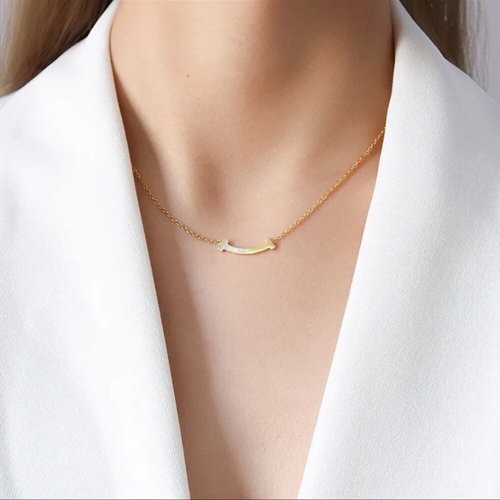 18K Gold Plated Tiffany T Smile Curve Necklace